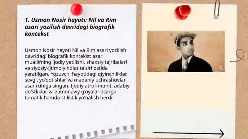 Usmon Nosir hayoti va ijodi Nil va Rim asari 3