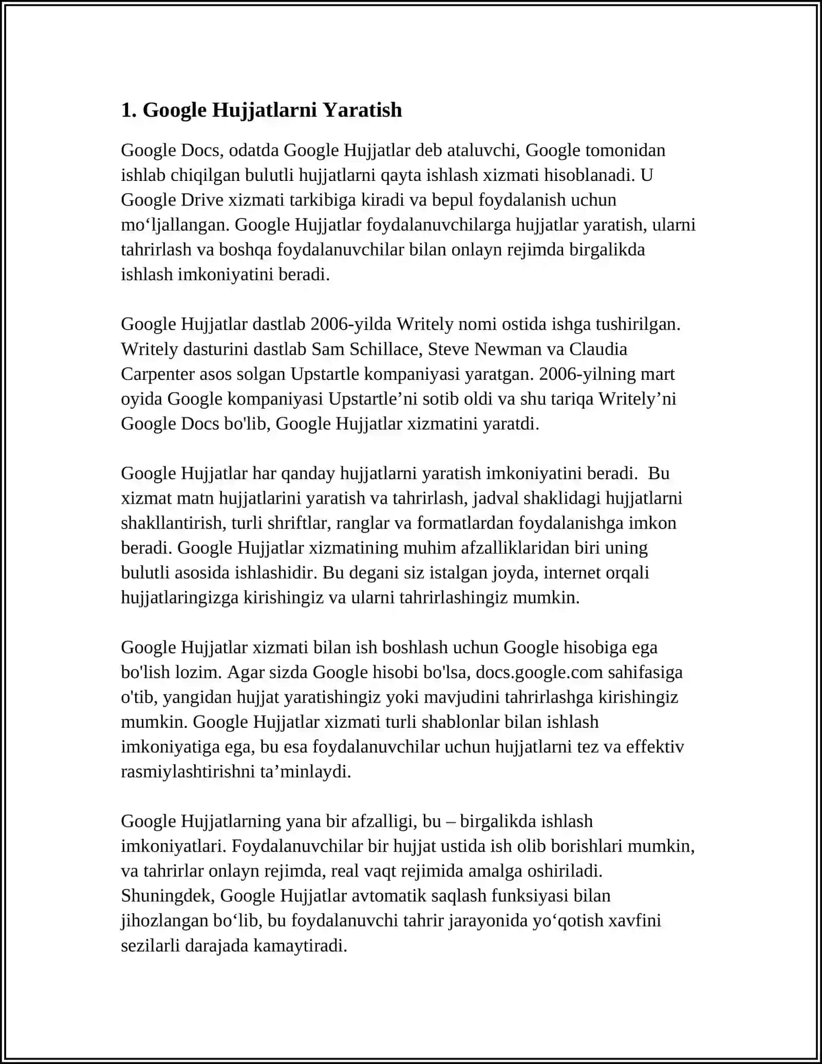 GOOGLE DOCSDA HUJJATNI BIRGALIKDA TAHRIRLASH 3