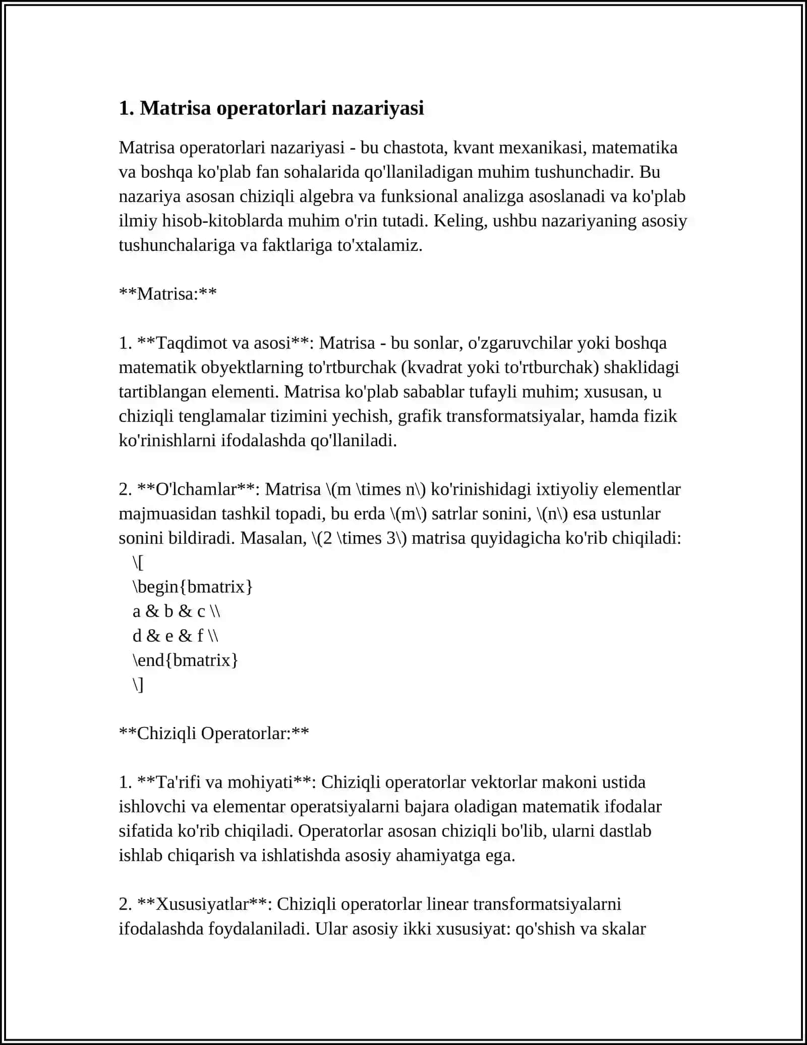 MATRITSA OPERATORLARI BAZASIDA MATEMATIK MODELLAR 3