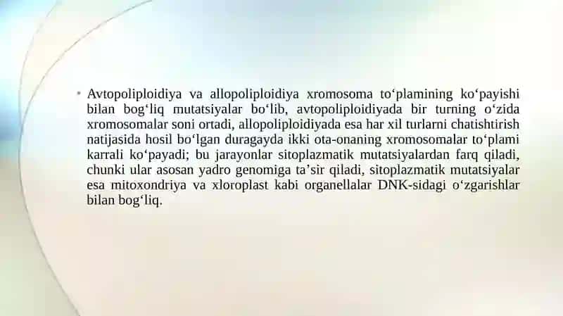 Avtopoliploidiya va allopoliploidiya sitoplazmatik mutatsiyalar 3