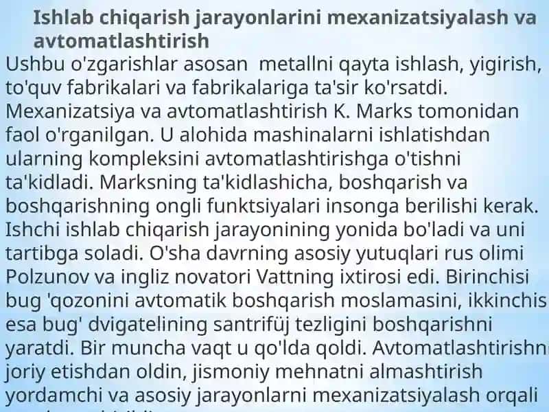 9-Maruza: Ishlabchiqarishni avtomatlashtirish 3