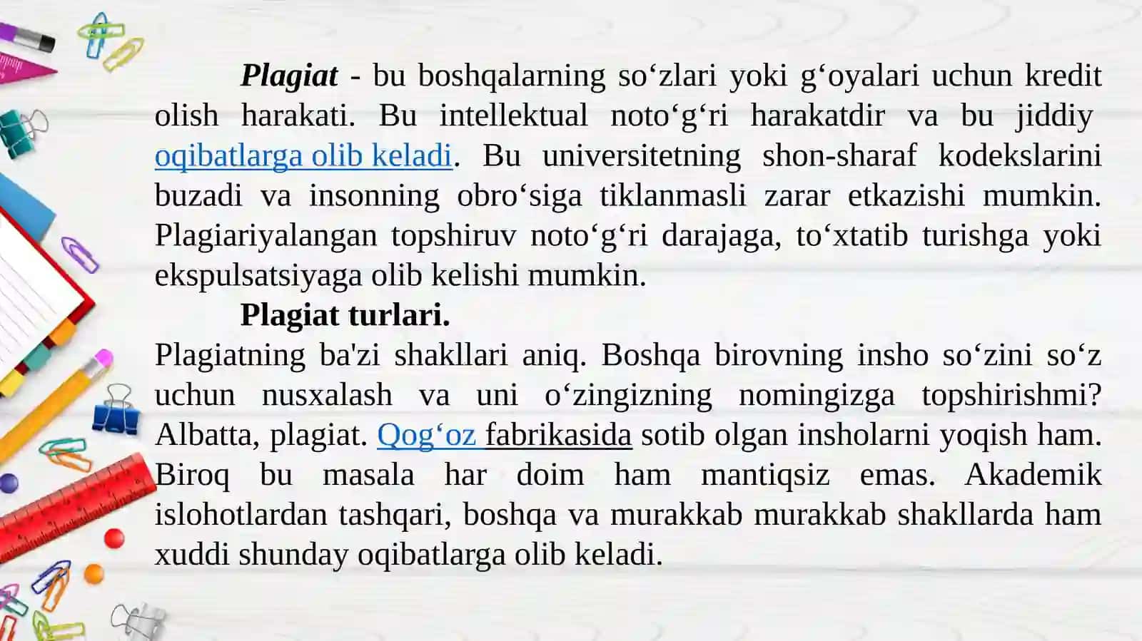 PLAGIAT VA UNGA YO‘L QO‘YMASLIK TALABLARI 3