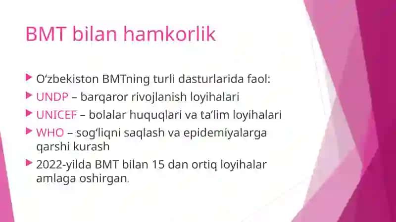 O‘zbekistonning xalqaro tashkilotlar bilan hamkorlik aloqalari 3