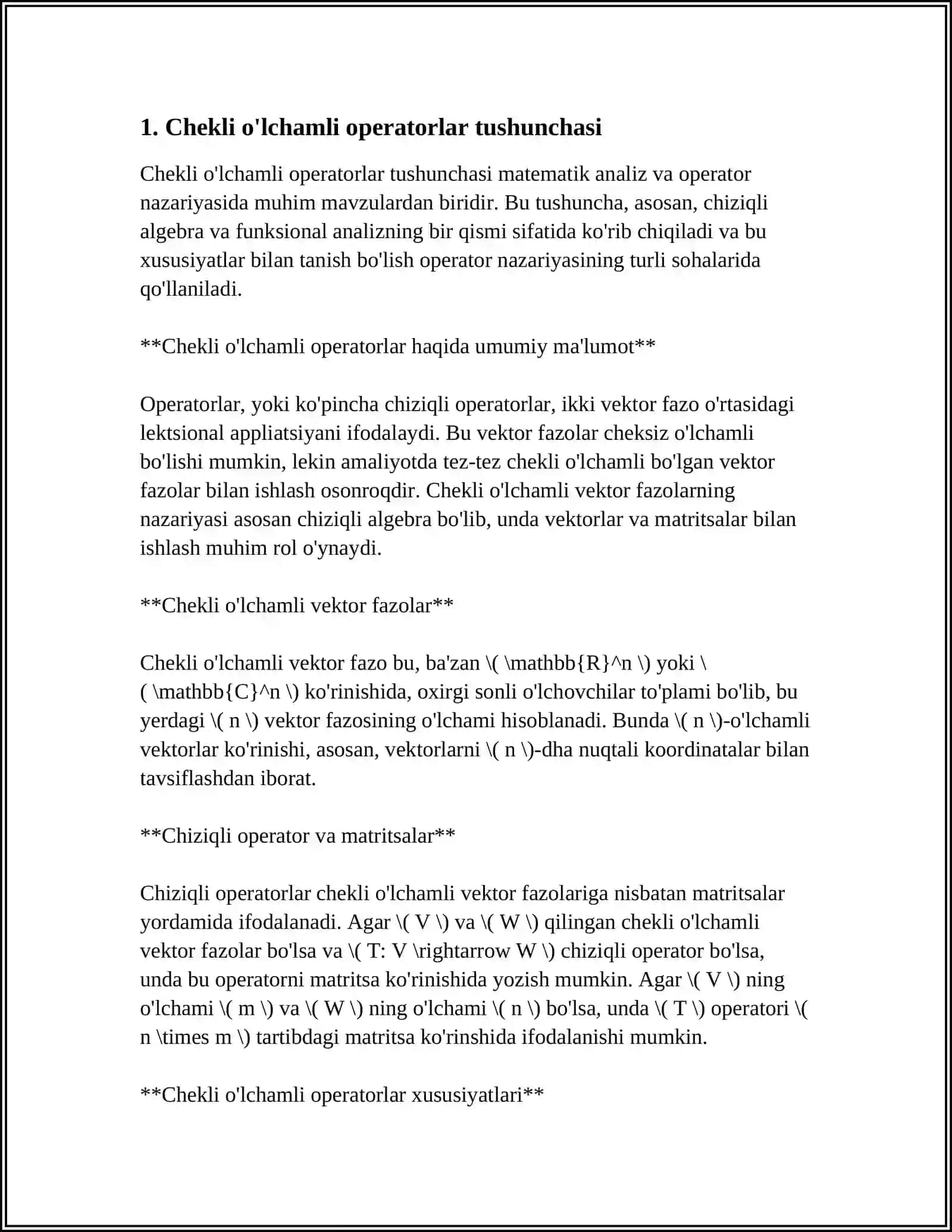 CHEKLI O’LCHAMLI OPERATORLAR 3