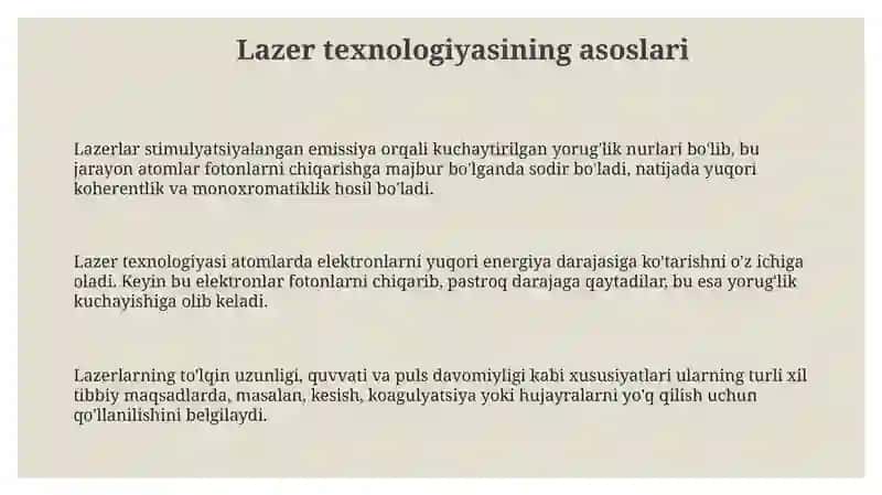 Lazer texnologiyasining tibbiyotda qo‘llanilishi 3