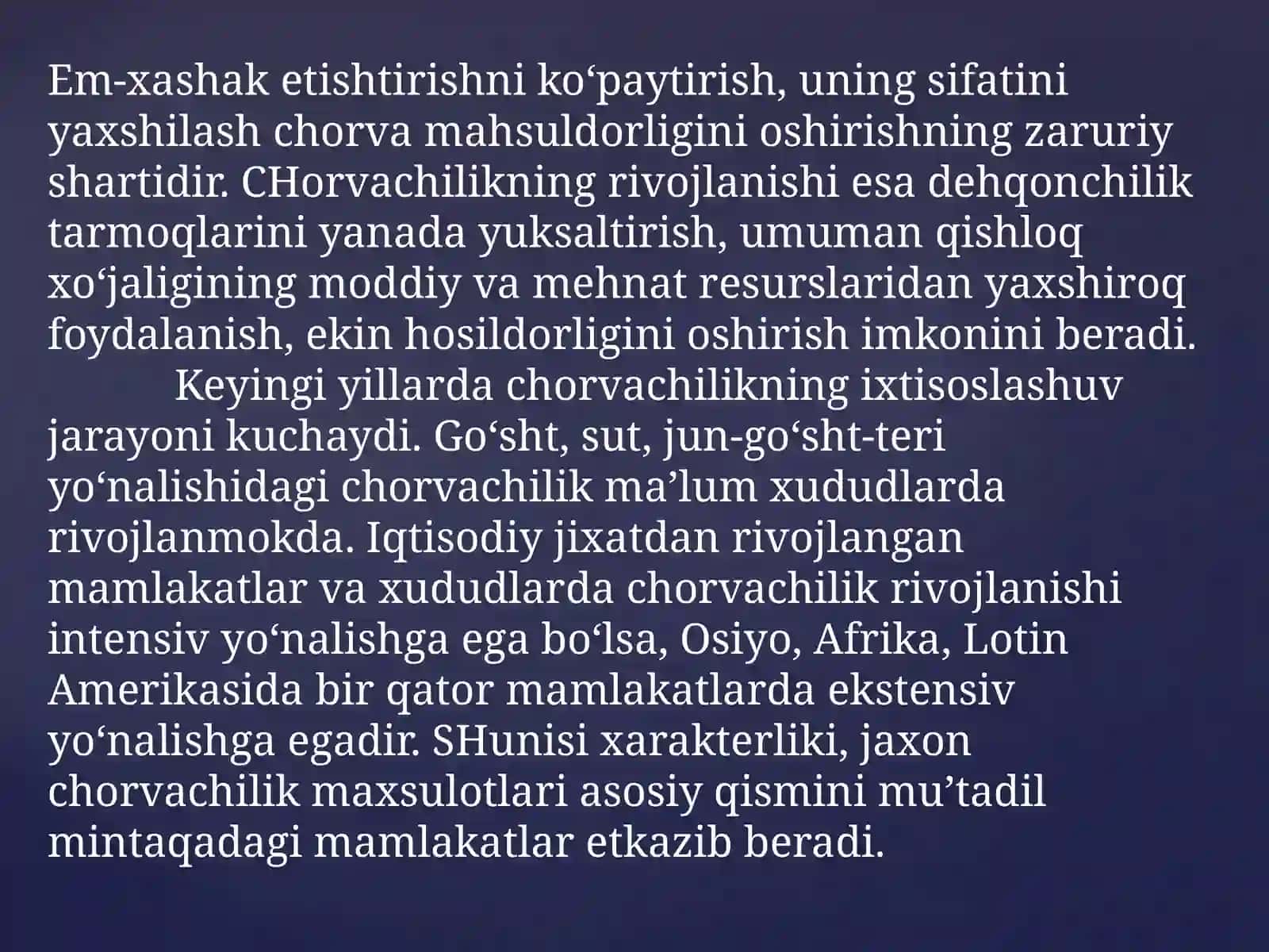 Chorvachilik vauning tarmoqlar geografiyasi 3