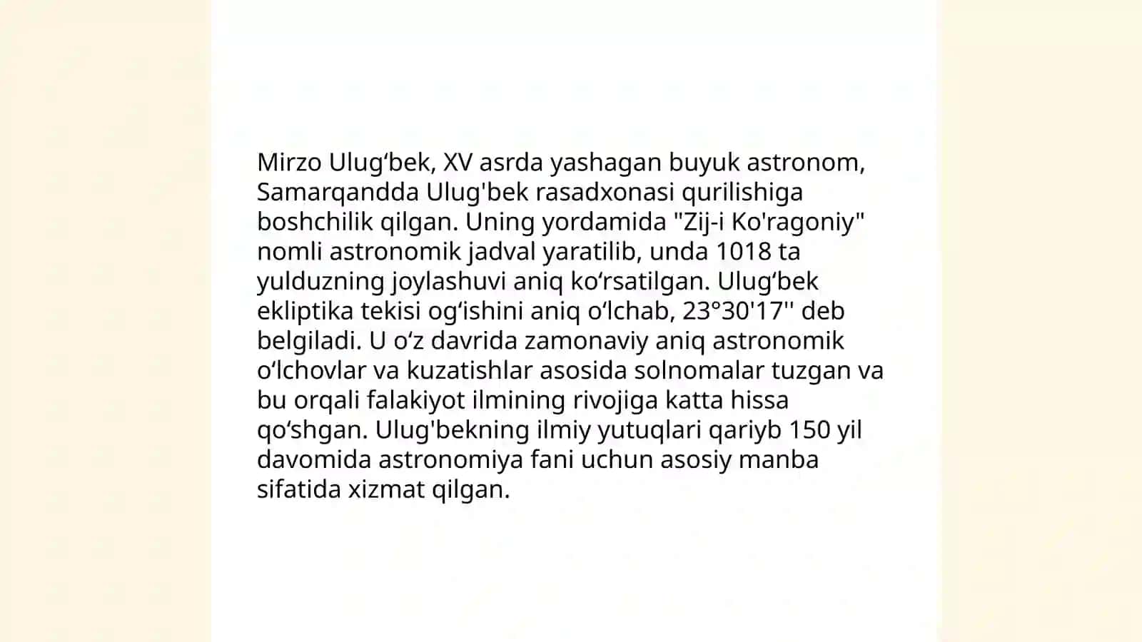 Mirzo Ulug'bek merosining jahon tarraqiyotidagi tutgan o'rni 3