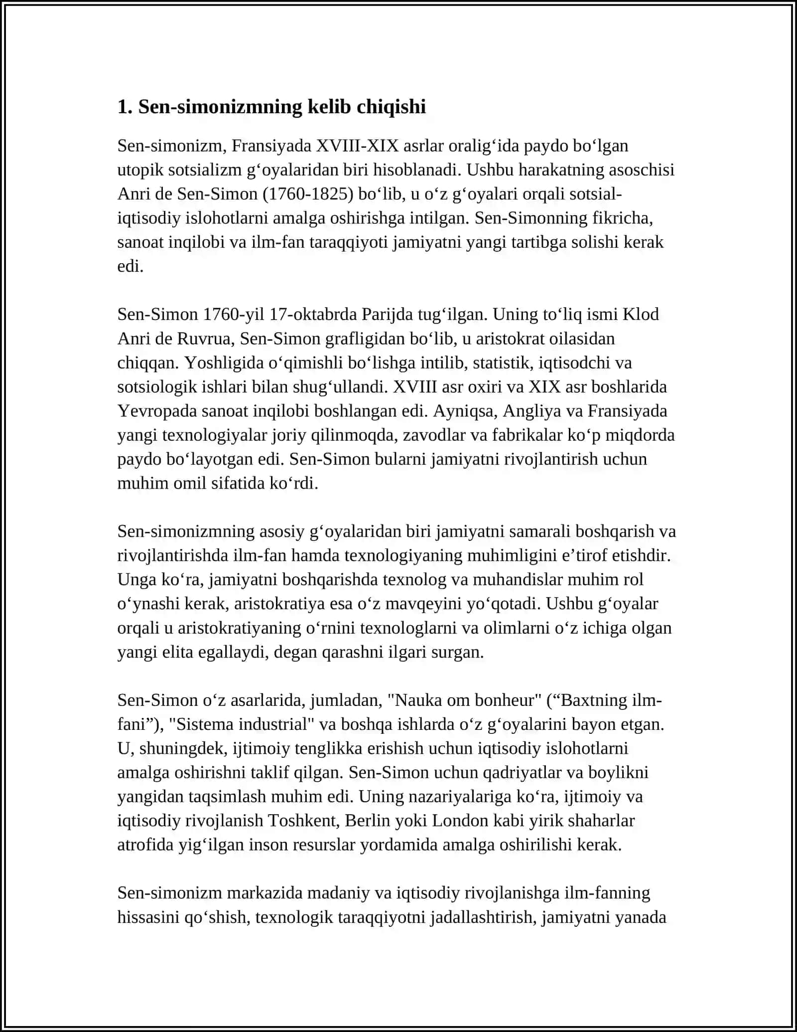 SEN-SIMONIZM EVOLYUTSIYASI. SH. FUR'ENING TARIXIY RIVOJLANISH KONTSEPTSIYASI 3