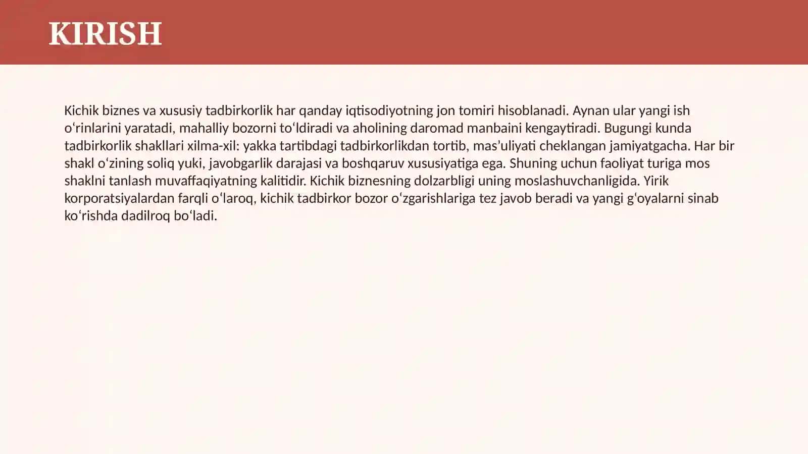 KICHIK BIZNES VA XUSUSIY TADBIRKORLIKNING FAOLIYATI VA SHAKLLARI 3