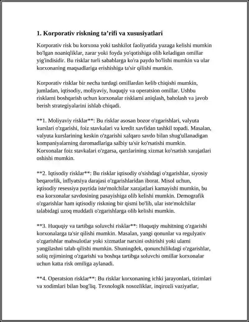 KORPORATIV RISK TUSHUNCHASI VA UNI TAHLIL QILISH USULLARI 3
