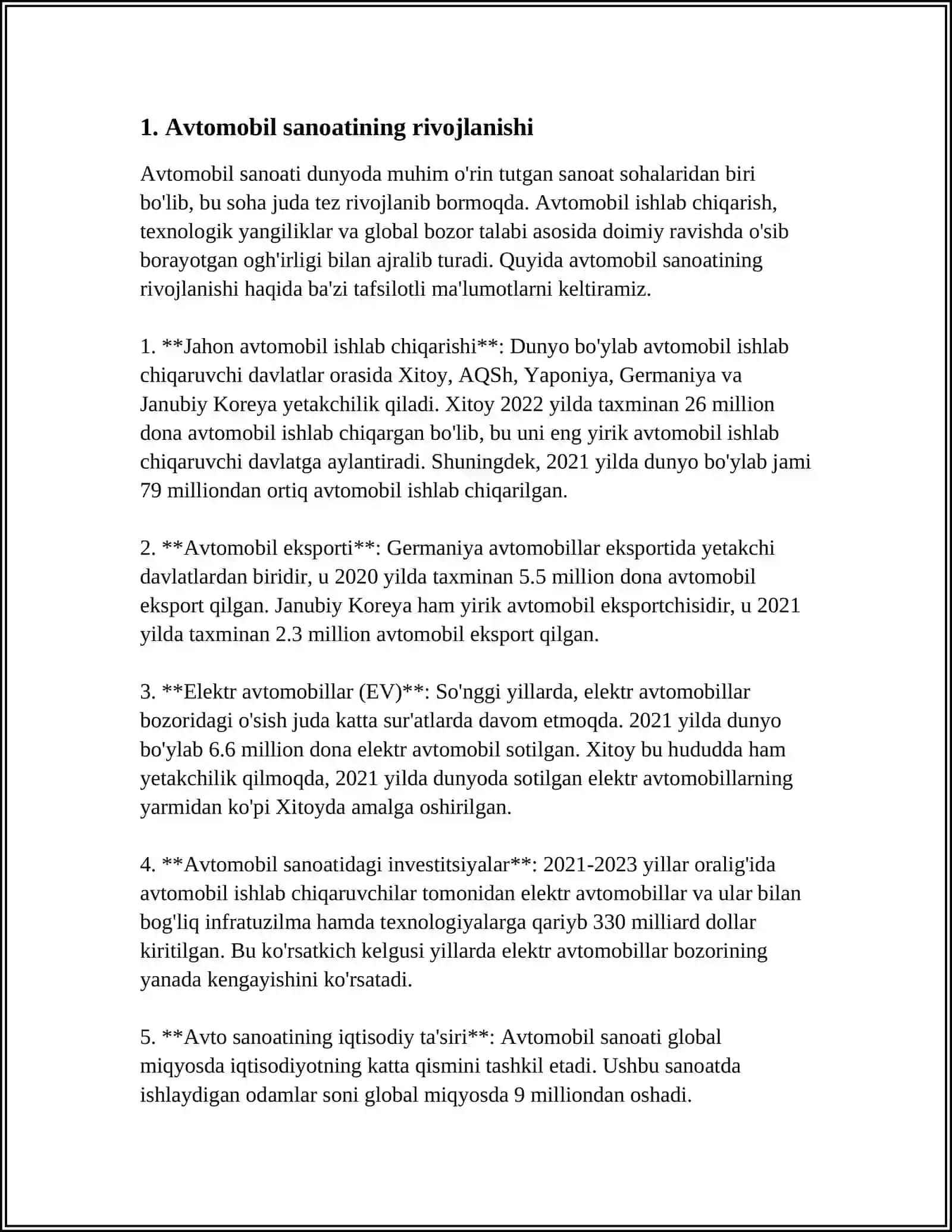 O'ZBEKISTON RESPUBLIKASIDA AVTOMOBILLASHTIRISH VA YO'L TARMOQLARINING O'SISH KO'RSATGICHI 3
