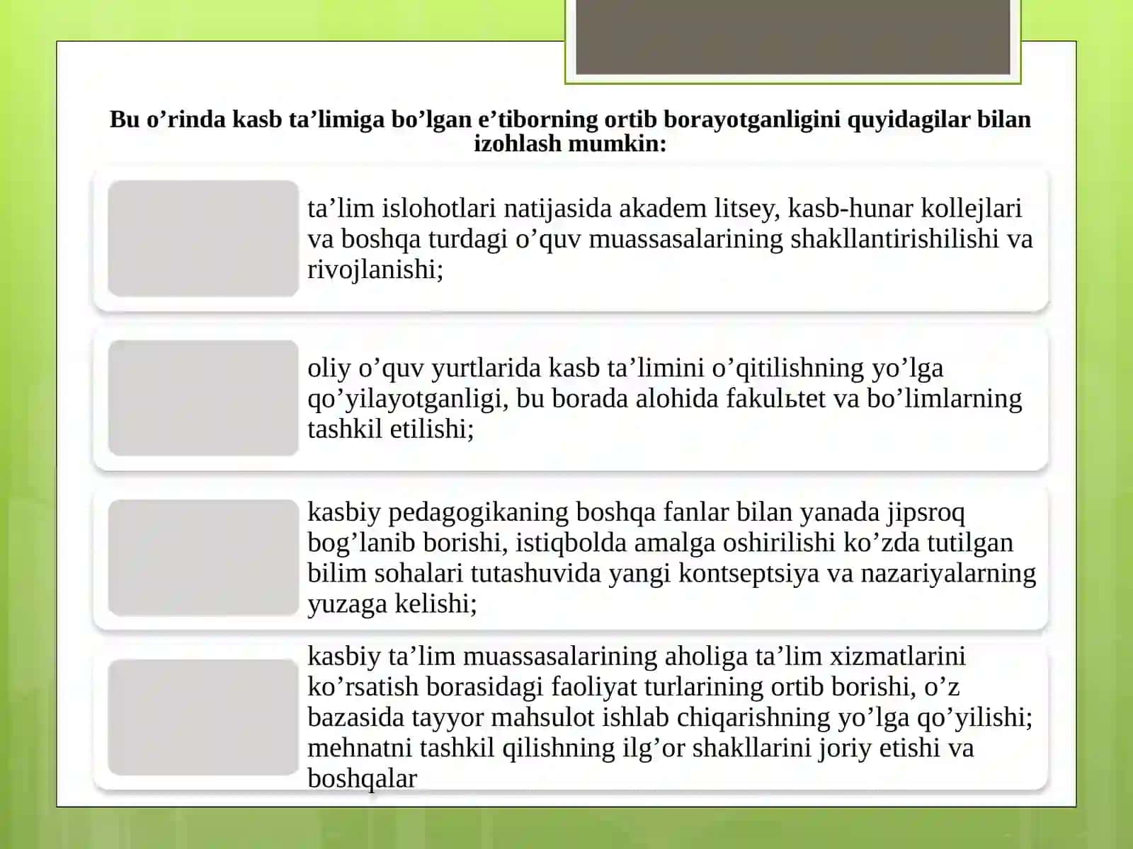 O’zbekistonda kasbiy ta`lim sohasidagi islohotlar va yangi pedagogik texnologiyalar zaruriyati 3