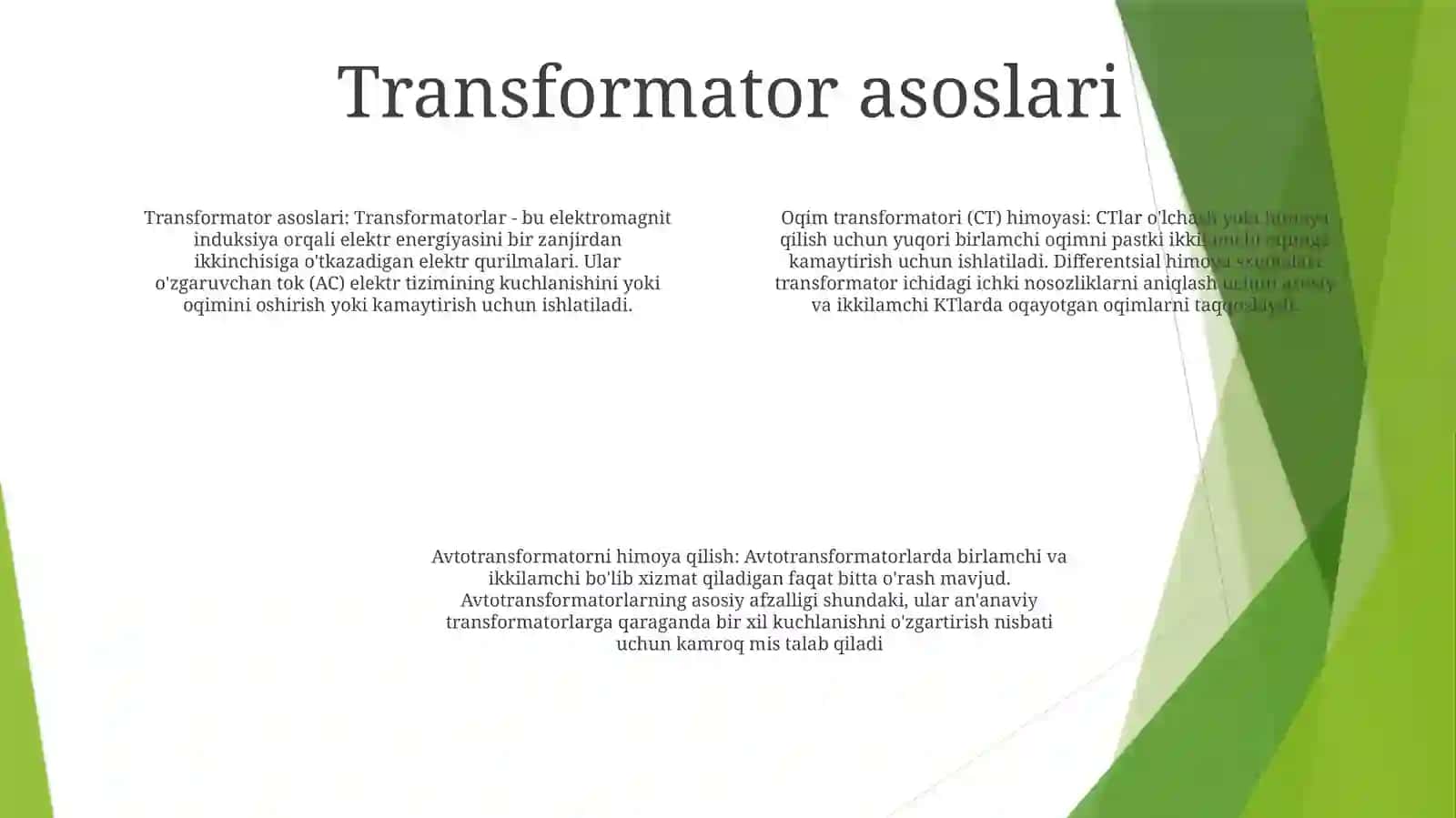 Kuch Transformatorlari Va Avtotaransformatorlarni Asosiy Gaz Va Differensial Ximoyasining Ishlash Prinsiplari 3
