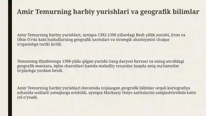 Amir Temurning harbiy yurishlari va geografik bilimlar 3