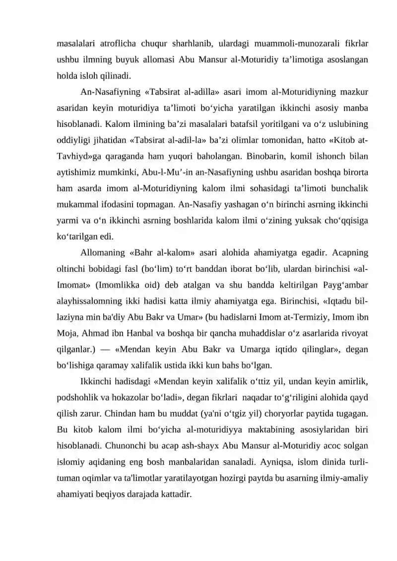 Abu al-Mu'yin an-Nasafiyning ilmiy merosi 3
