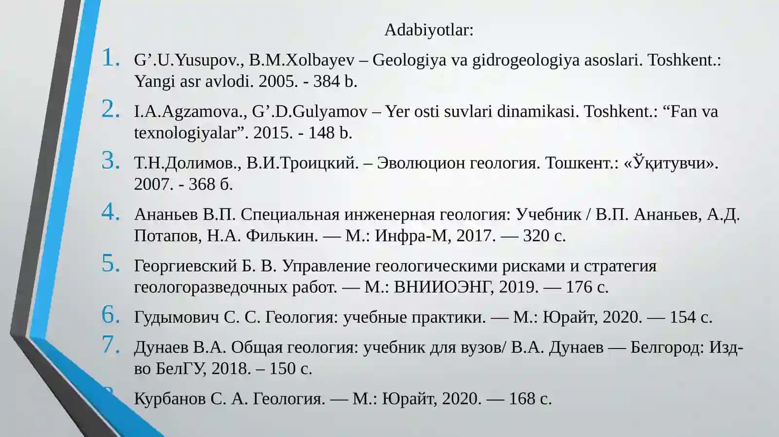 Injener-geologik qidiruv ishlarining tarkibi va hajmi.Surilishhodisasi 3
