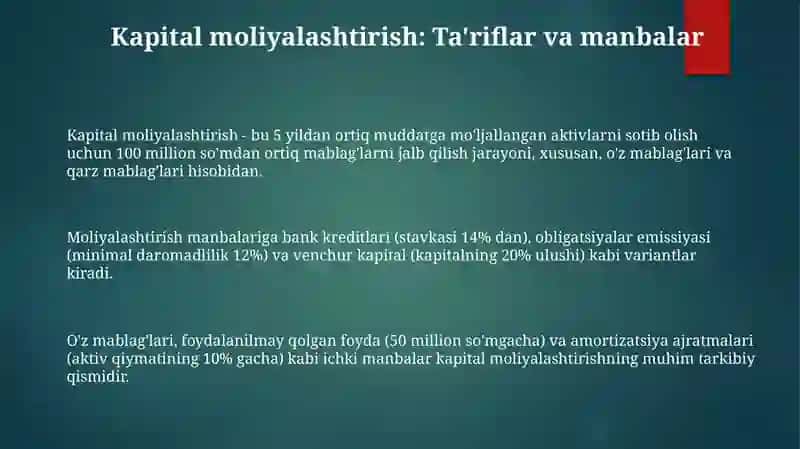 Kapitalni moliyaviy taʼminot jarayoniga boshqarish 3
