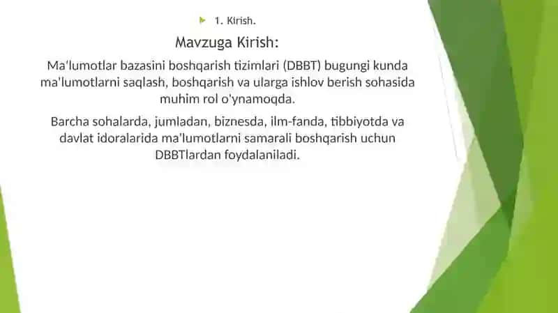 Ma’lumotlar bazasasi texnologiyalari fanidan mustaqil ta’lim mavzusi 3