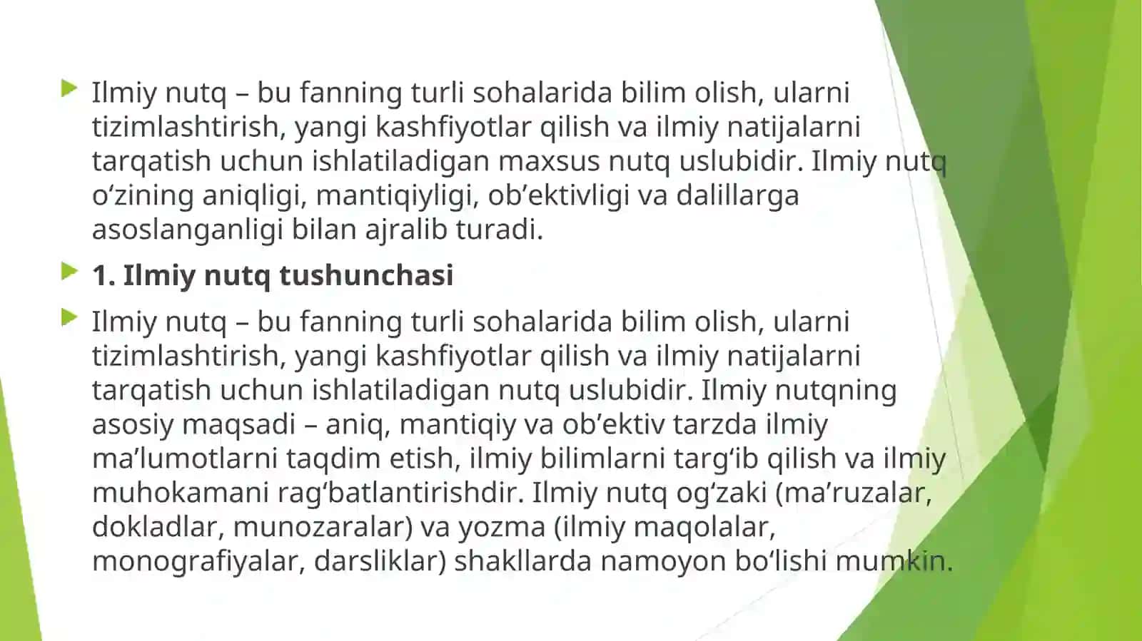 Ilmiy Nutqning Xususiyatlari 3