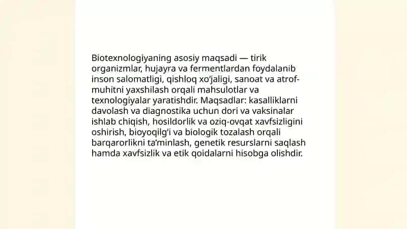 Biotexnologiyaning asosiy maqsadi 3
