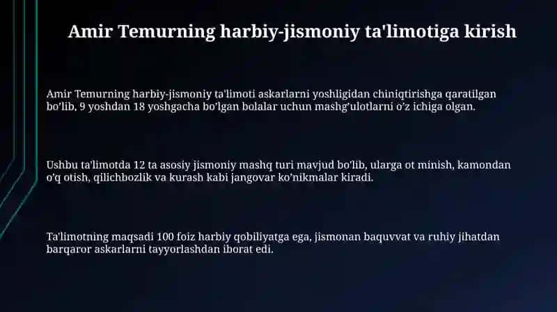 Amir Temurning harbiy-jismoniy ta'limoti 3