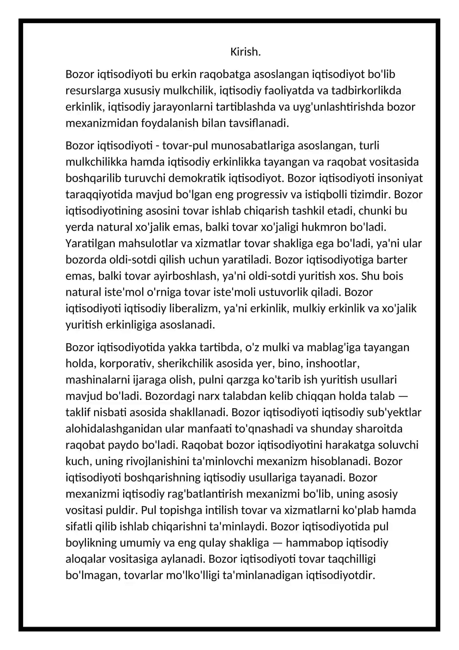 Bozor iqtisodiyoti fanidan Mustaqil Ishi 3