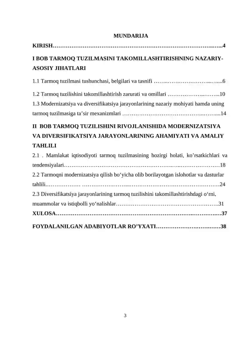 Tarmoq tuzilishini takomillashtirishda modernizatsiya va diversifikatsiya jarayonlarining ahamiyati 3