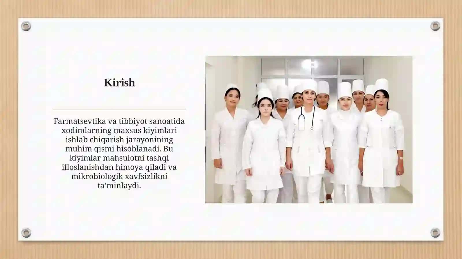 Personallar uchun tayyorlanadigan kiyimlar. Ularni tayyorlaydigan materiallarga quyilgan talablar 3