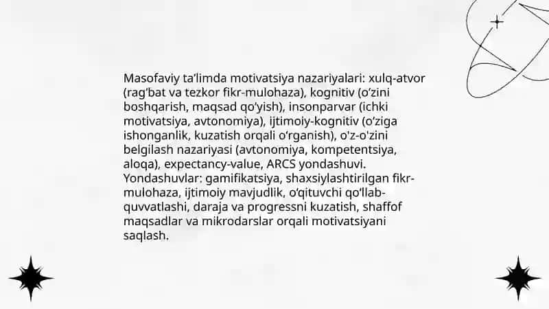 Masofaviy taʼlim sharoitida motivatsiyani saqlash psixologiyasi 3