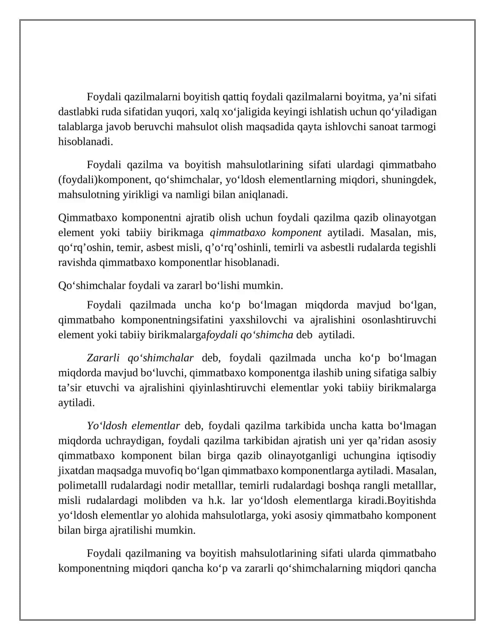 foydali qazilmalarni boyitishning xalq xo'jaligidagi ahamiyati,rudalarni boyitish usullari 3