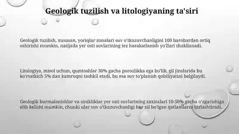 Yer osti suvlarining harakati va zaxiralariga cho'kindi jinslarning yotqiziqlanish sharoitlarining ta'siri 3