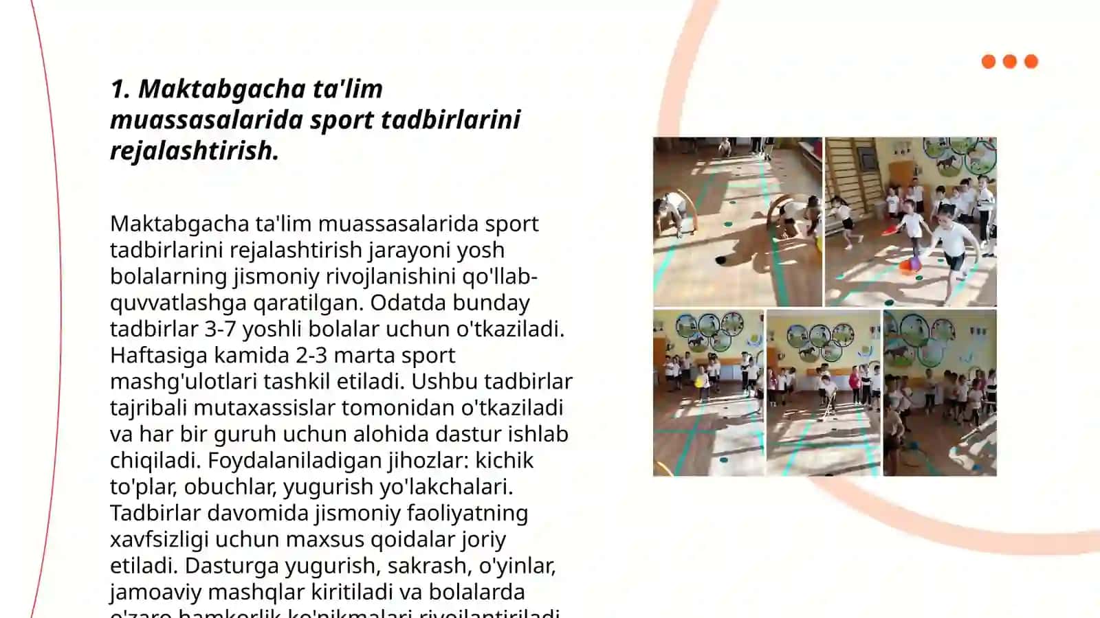 Maktabgacha ta'lim muassalarida sport sog'lomlamshtirish tadbirlarini o'tkazish va tashkil qilish 3