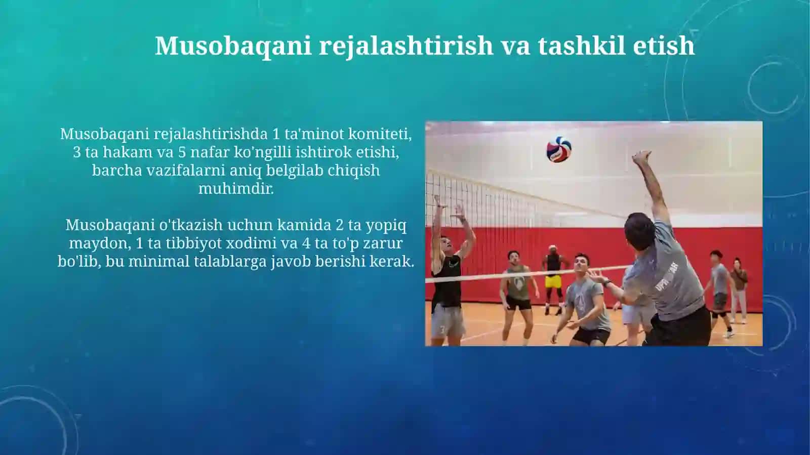 Voleybol bo'yicha musobaqalar tashkil qilish va o'tkazish 3