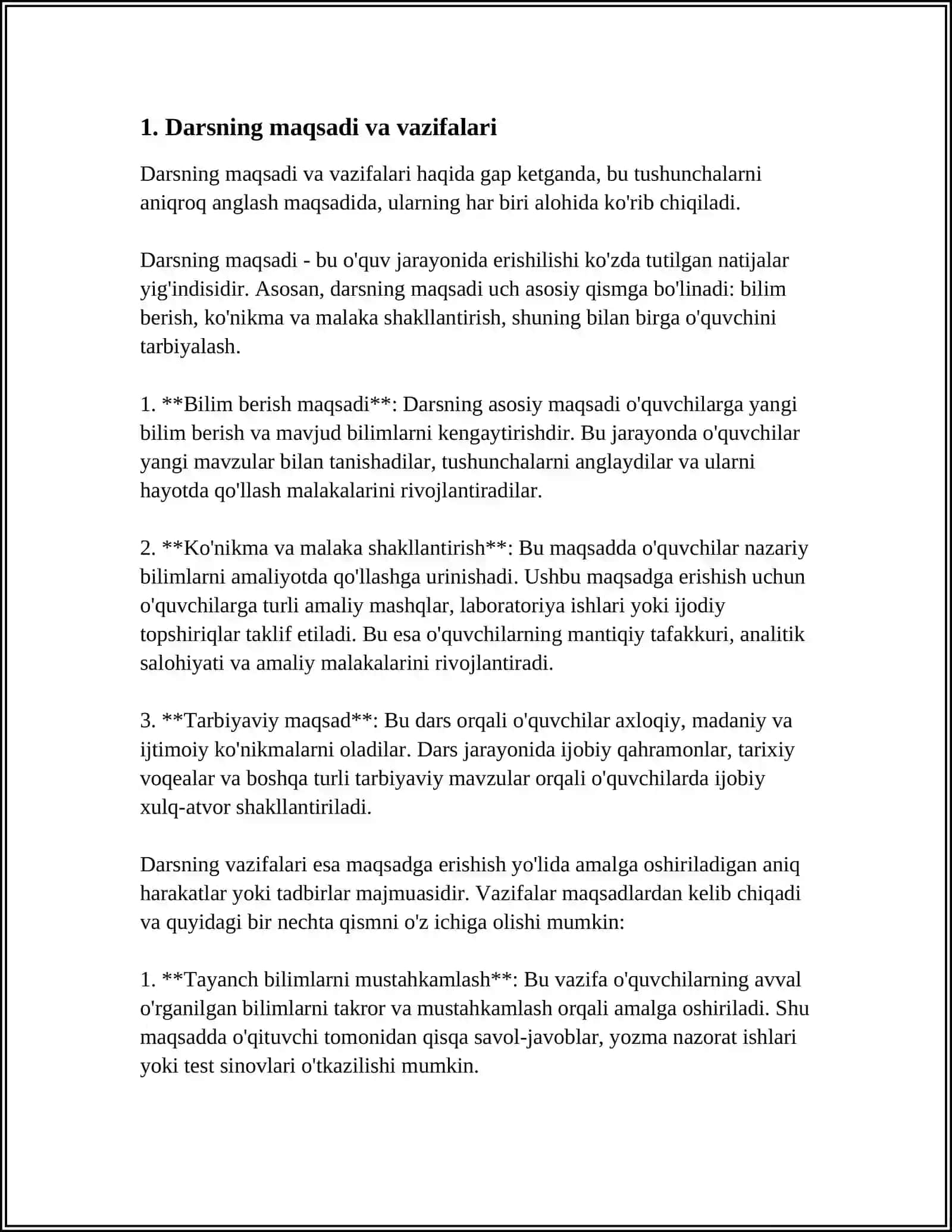 DARSNI TASHKIL QILISHGA TAYYORGARLIK BIR SOATLIK DARS REJA KONSPEKTINI TAYYORLASH 3