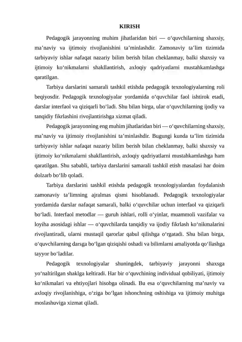 TARBIYA FANINI OʻQITISHDA PEDAGOGIK TEXNOLOGIYALARIDAN FOYDALANISH 3