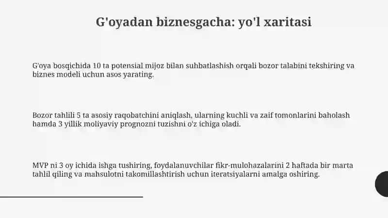 G'oyadan biznesgacha: Yo'l xaritasi 3