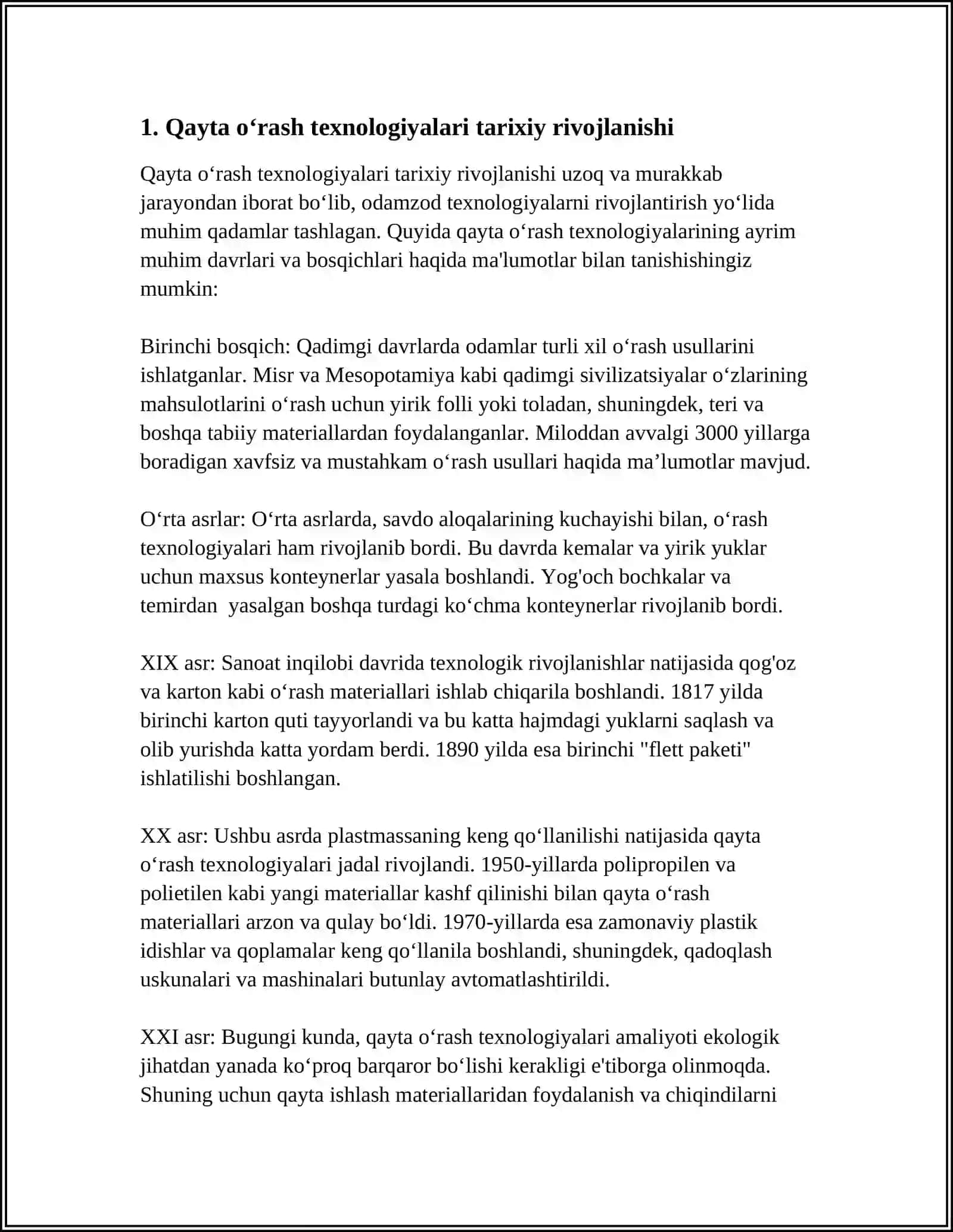 MUSTAQIL ISH Mavzu: QAYTA O‘RASH JARAYONIDA INNOVATSION TEXNOLOGIYALAR 3