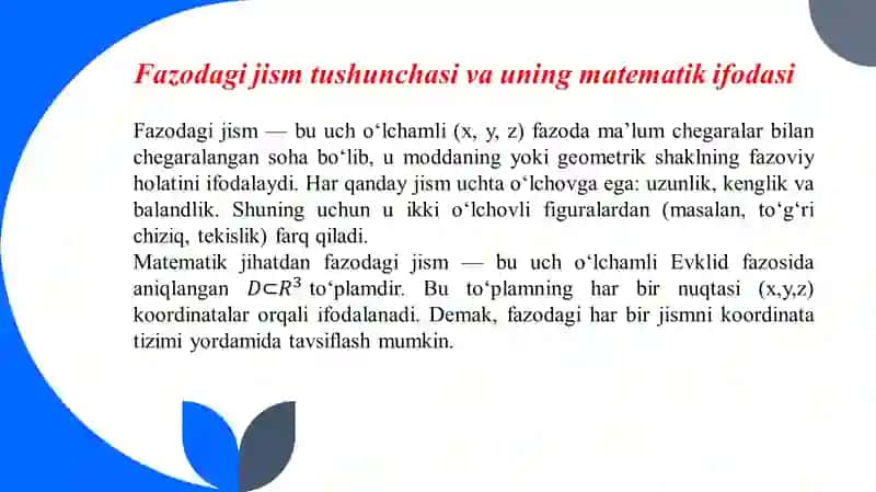 Fazodagi jismning hajmini hisoblash 3