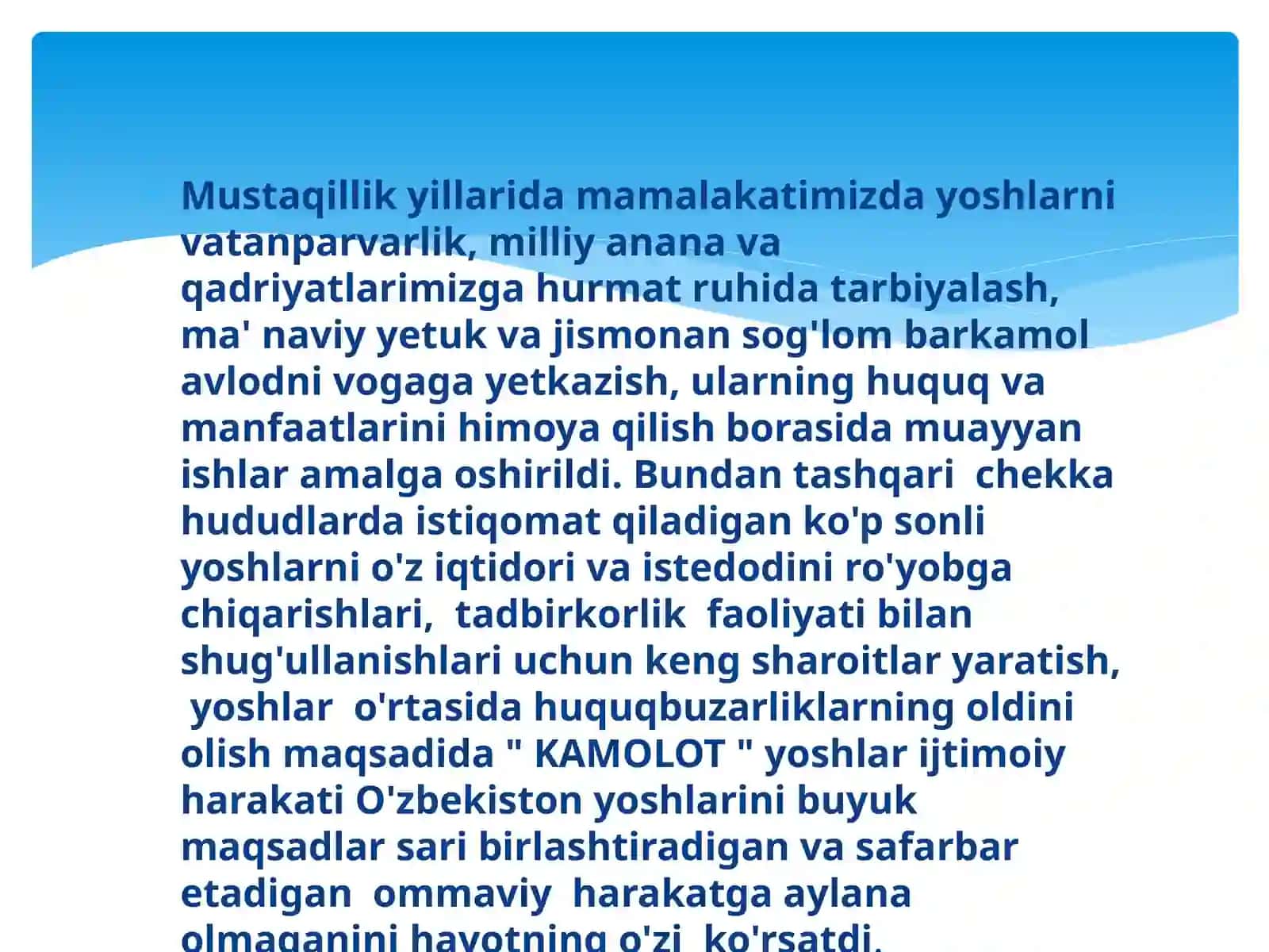 O’zbekiston Respublikasining Yoshlarga oid davlat siyosatining ishlab chiqilishi va amalga oshirilishi 3