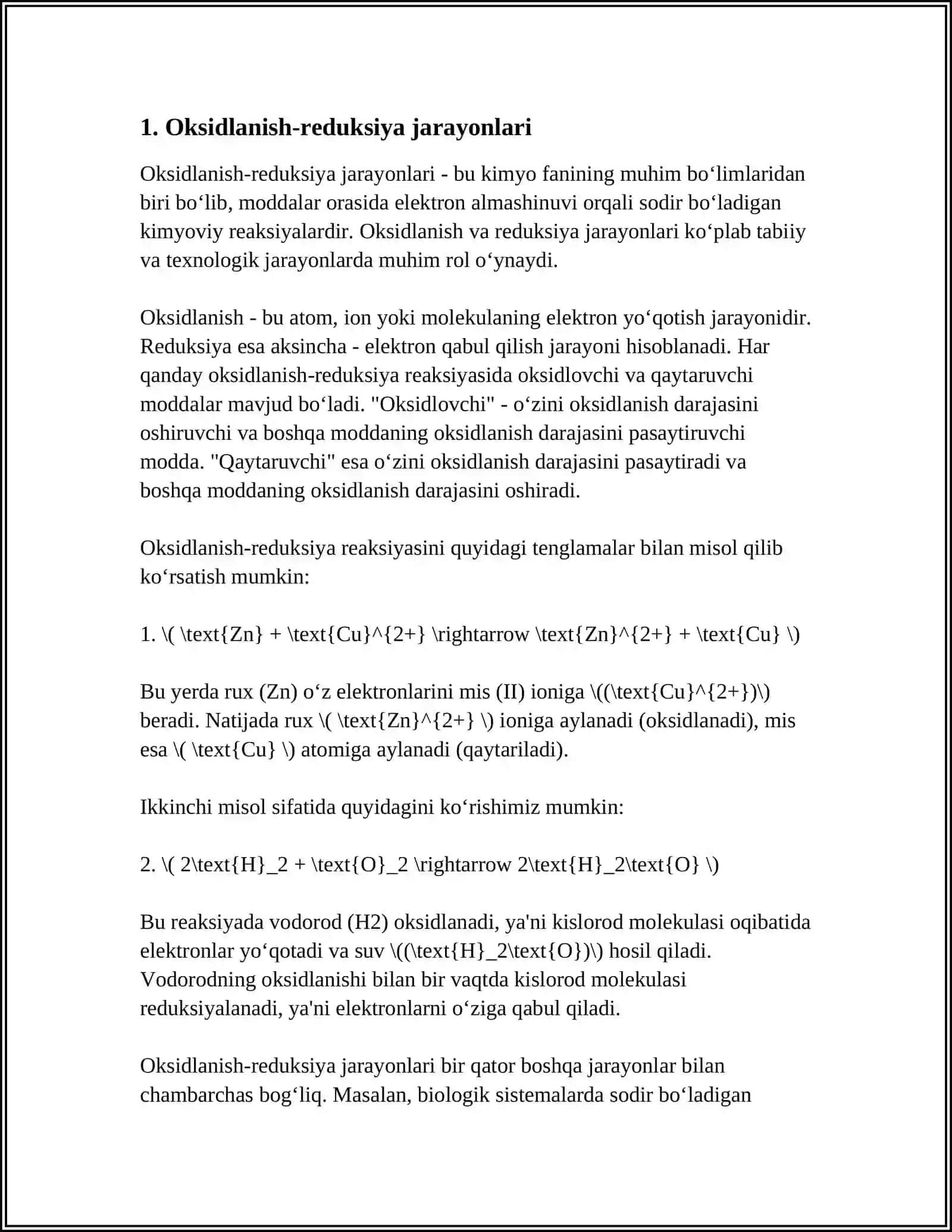 OʻKSIDLANISH QAYTARILISH REAKSIYALARI 3