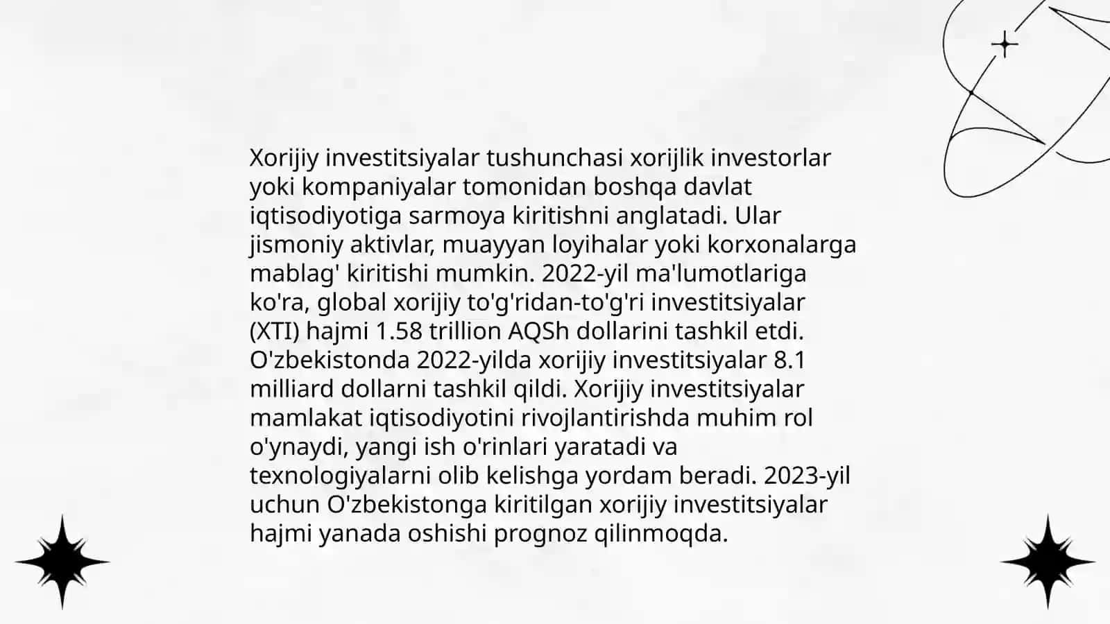Xorijiy investitsiyalar shakli va turlari 3
