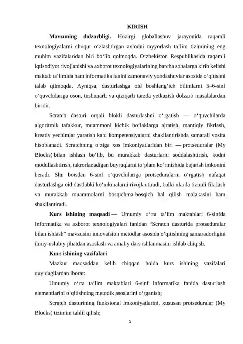 Umumiy orta talim maktablarining 6-sinfida Informatika va AT fanidan “Scratch dasturida protseduralar bilan ishlash” mavzusini o‘qitishda innovatsion metodlardan foydalanish 3