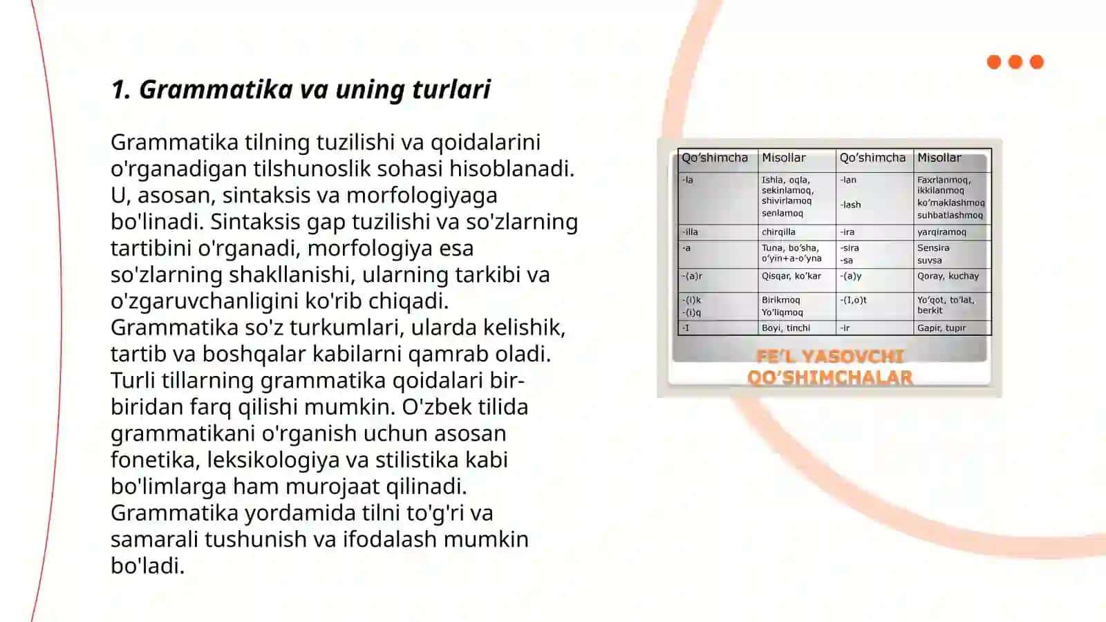 Grammatika uning qismlari soʻz shakl va grammatik maʼno grammatik maʼnoni ifodalash vosita va usullari 3