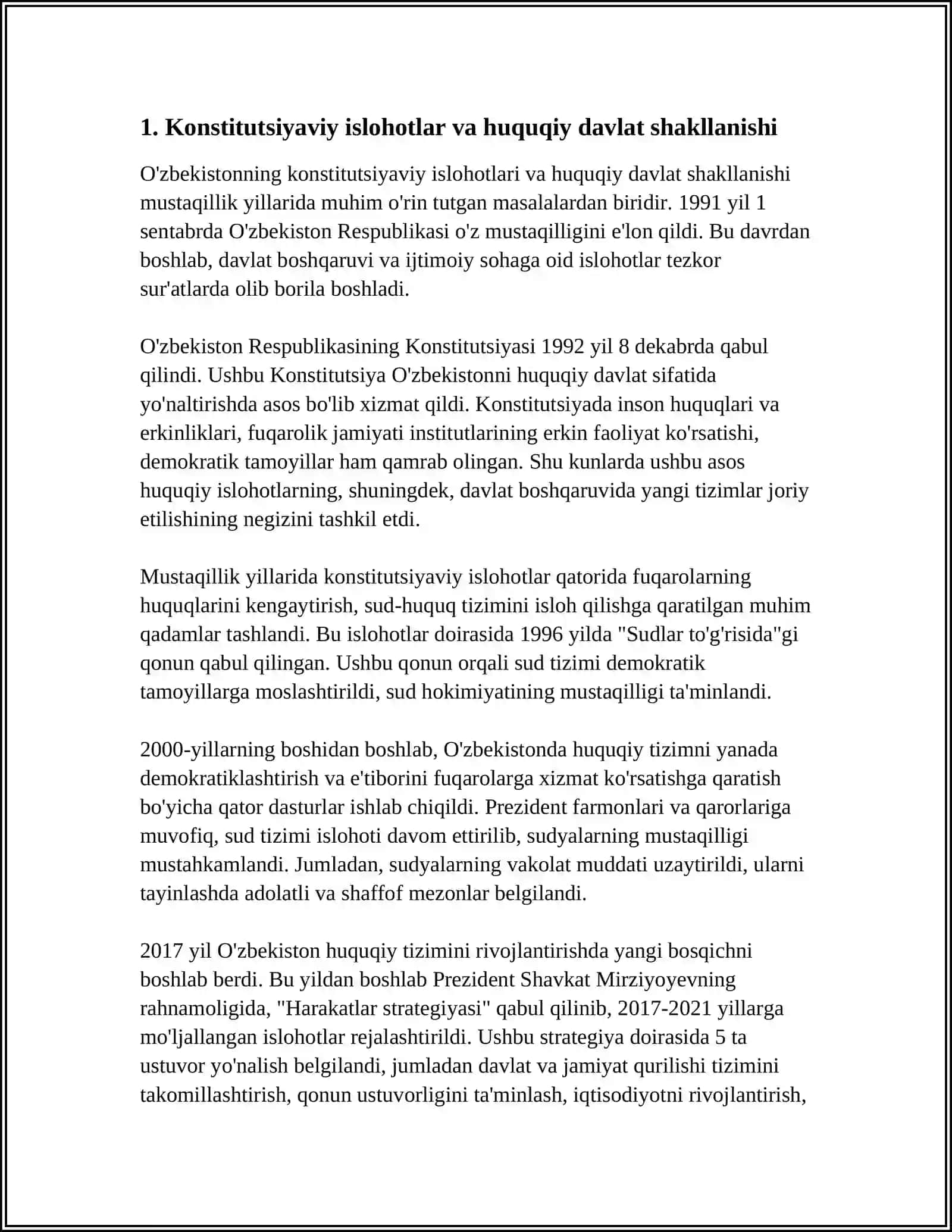 O'ZBEKISTONDA MUSTAQILLIK YILLARIDA DAVLAT BOSHQARUVI VA IJTIMOIY SOHADA AMALGA OSHIRILAYOTGAN O'ZGARISHLAR MAZMUN VA MOHIYATI 3