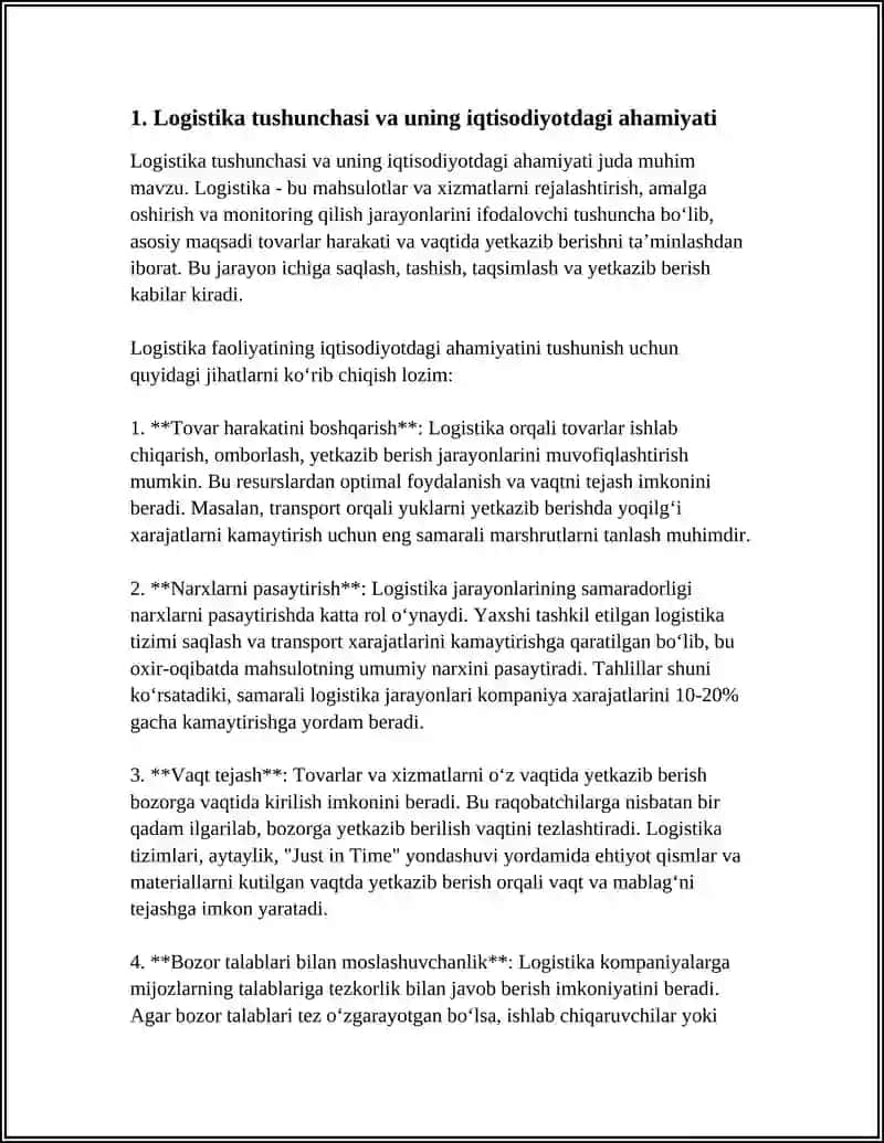 LAGISTIKA HAQIDA MUSTAQIL ISH TAYYORLASH KERAK 3