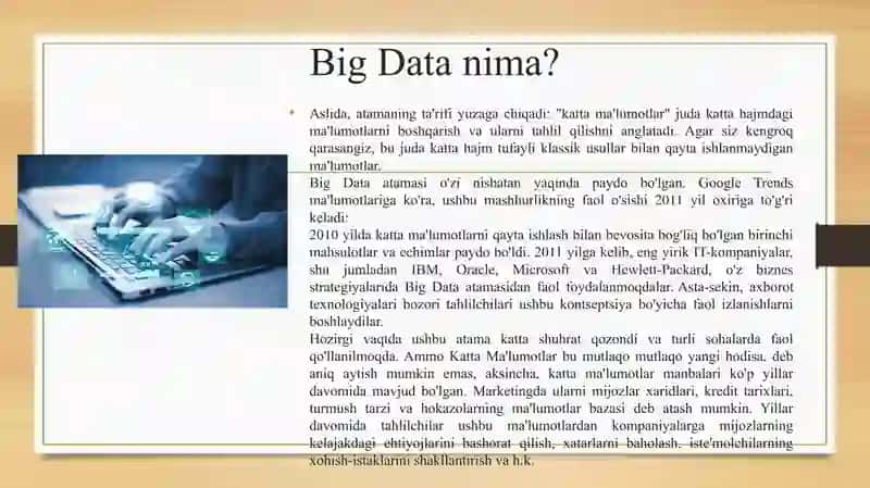 Katta ma’lumotlar (Big data) va analitika, ma’lumotlar bazasini tashkil qilish mexanizmi 3