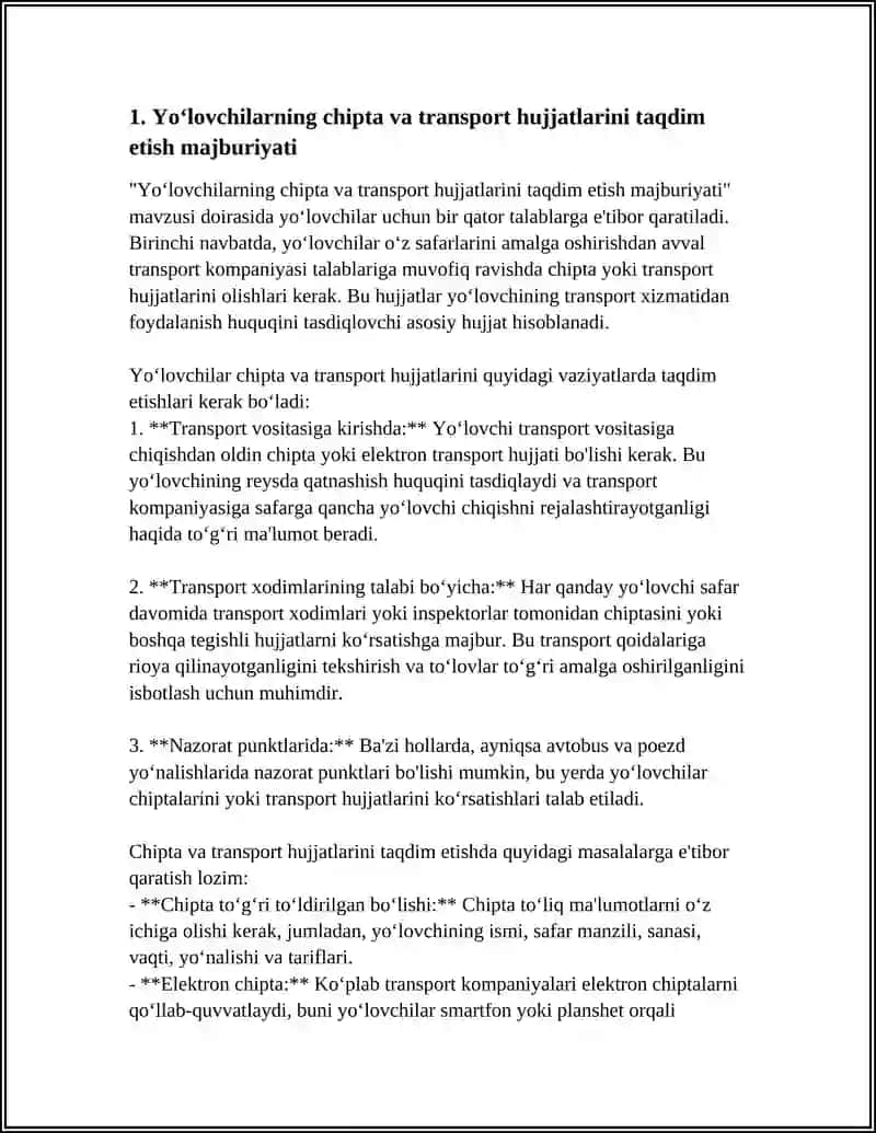 Yoʻlovchilarning MAJBURIYATLARI VA MAXSUS TRANSPORT VOSITALARI IMTIYOZLARI 3