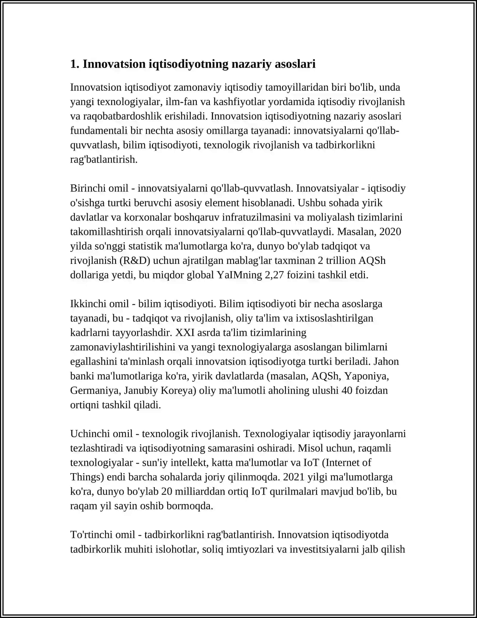 O‘ZBEKISTON IQTISODIYOTIDA INNOVATSIYALARNING RIVOJLANISH ISTIQBOLLARI 3