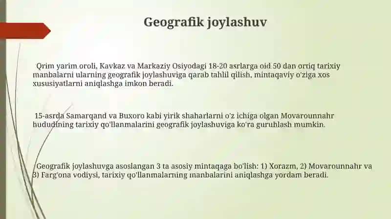 Tarixga oid qoʻllanmalarni guruhga boʻlish prinsiplari 3