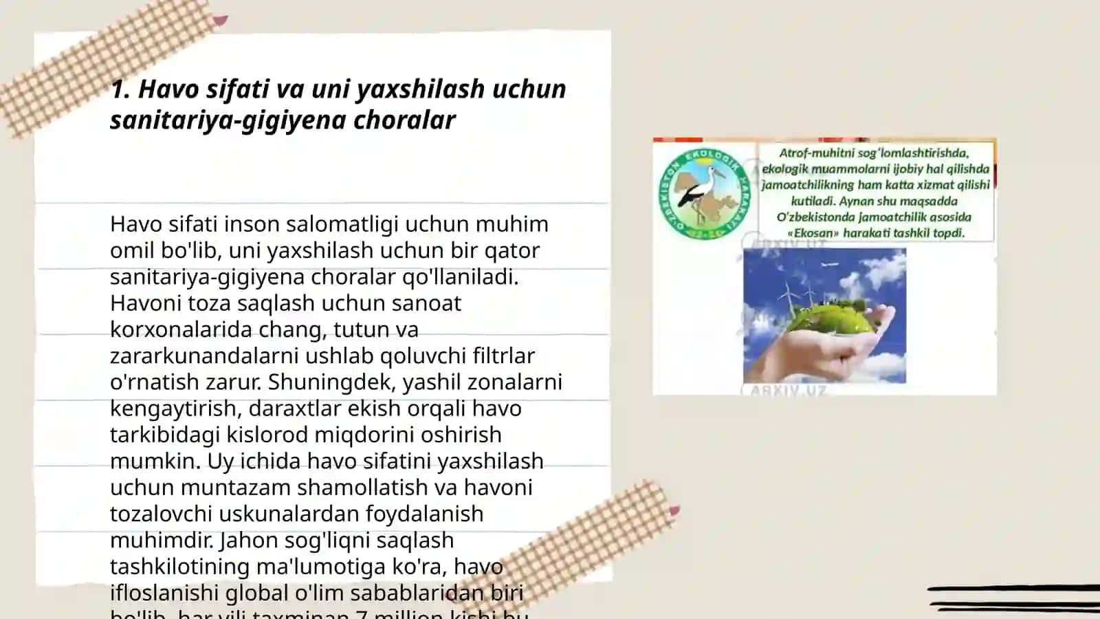 Sanitariya-gigiyena talablari va ekologiya ahamiyati 3
